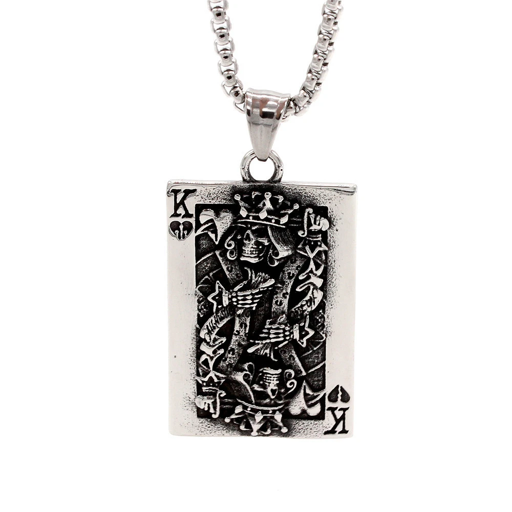 Silver color Spade Ace Poker K necklace pendant 316L stainless steel Spade Ace skull poker necklace 
Silver color Spade Ace Poker K necklace pendant 316L stainless steel Spade Ace skull poker necklace