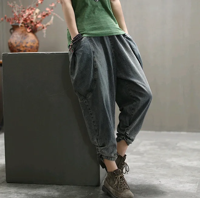 Spring Jeans Women Casual Solid Color Washed Bleached Elastic High Waist Big Pockets Female Full-Length Harem Pants Denim Wild Spring Jeans Women Casual Solid Color Washed Bleached Elastic High Waist Big Pockets Female Full-Length Harem Pants Denim Wild