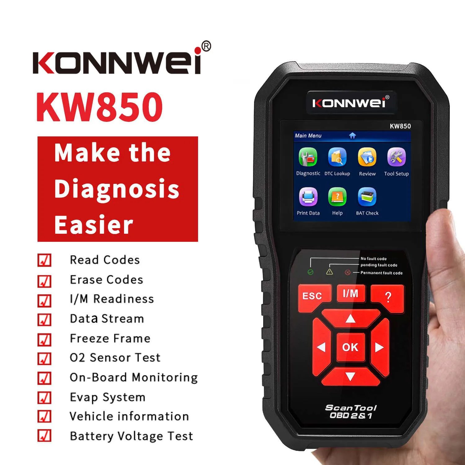 KONNWEI Universal OBD2 Scanner Auto Diagnosis Code Reader Scaner Tools KW850 Automotive code scanner Programmer
KONNWEI Universal OBD2 Scanner Auto Diagnosis Code Reader Scaner Tools KW850 Automotive code scanner Programmer