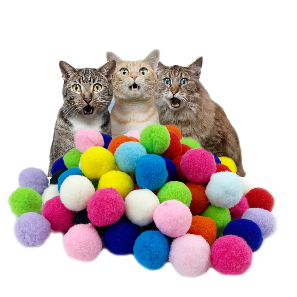 24 шт. 48 однотонный эластичный плюшевый мяч игрушка для кошек интерактивный с