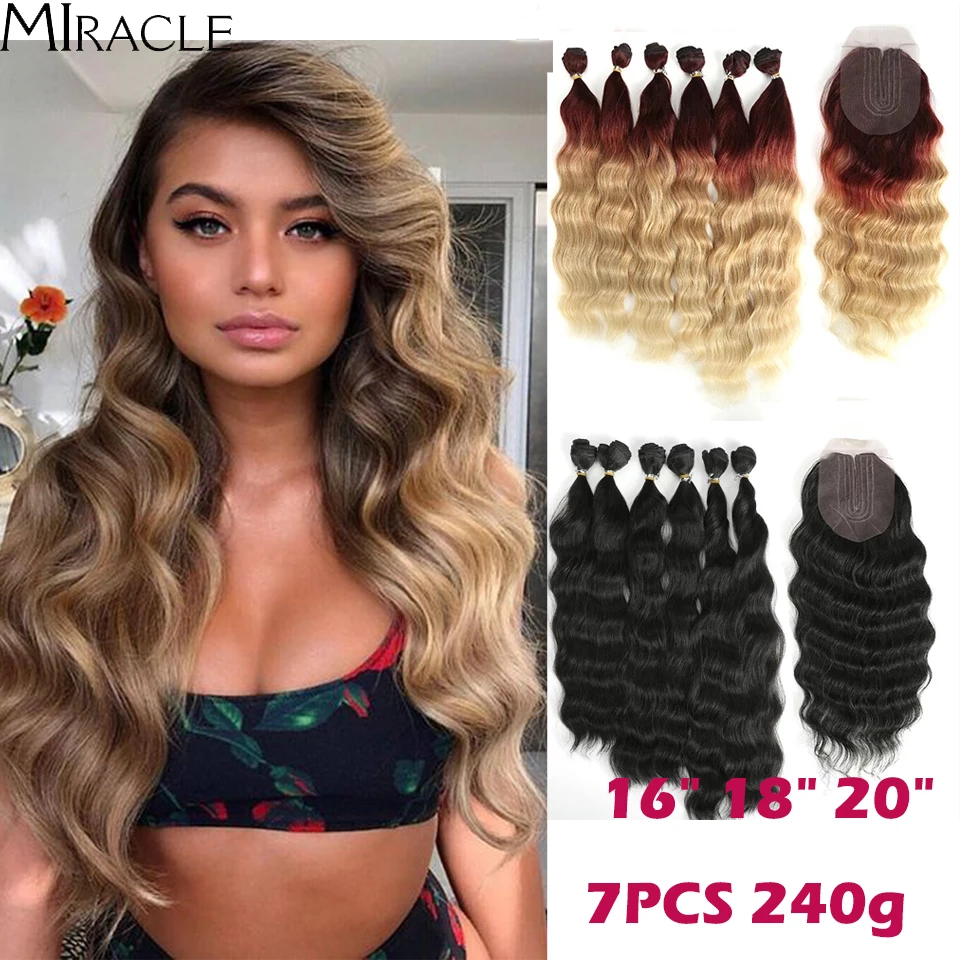 Miracle Loose Wave Bundles With Closure Synthetic Hair Bundles 7Pcs/Pack 16-20inch Ombre blonde Bundles Weave Hair Extensions
Miracle Loose Wave Bundles With Closure Synthetic Hair Bundles 7Pcs/Pack 16-20inch Ombre blonde Bundles Weave Hair Extensions