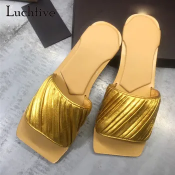 Leather Gold Slippers For Women Flat Heel Beach Shoes Designer Square Toe Summer Slip on Slippers Mules Shoes Women
Leather Gold Slippers For Women Flat Heel Beach Shoes Designer Square Toe Summer Slip on Slippers Mules Shoes Women