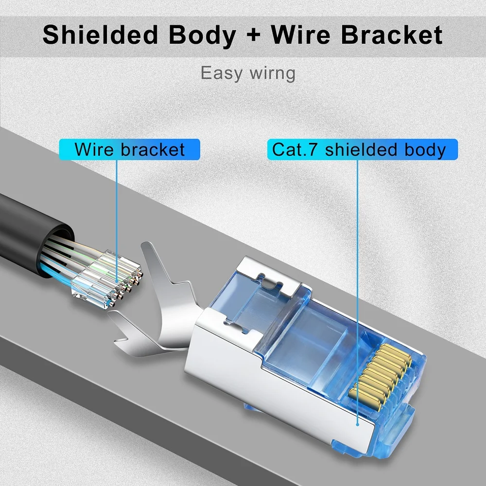 Разъем Cat7 RJ45 8P8C модульный разъем для кабеля Ethernet Позолоченный Cat 7 Crimp Network RJ 45