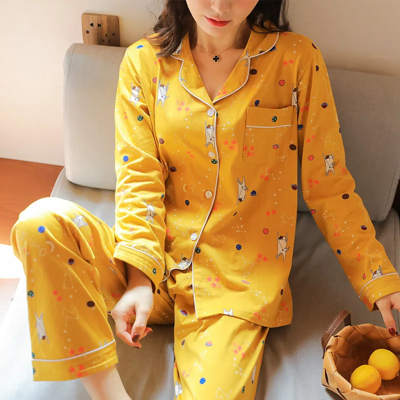 Pajamas Women's Spring And Autumn Pure Cotton Long-sleeved Cardigan Small Fold-down Collar Home Wear Loose-Fit Sweet Korean-styl
Pajamas Women's Spring And Autumn Pure Cotton Long-sleeved Cardigan Small Fold-down Collar Home Wear Loose-Fit Sweet Korean-styl