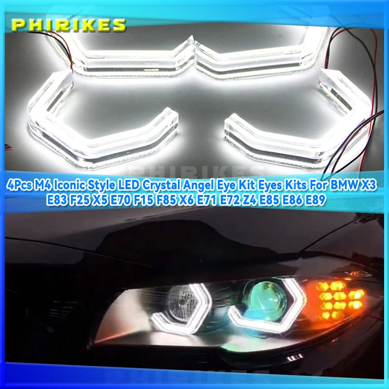 

4Pcs LED M4 Style Angel Eyes Halo Rings Car Light Running Lamps DRL For BMW X3 E83 F25 X5 E70 F15 F85 X6 E71 E72 Z4 E85 E86 E89