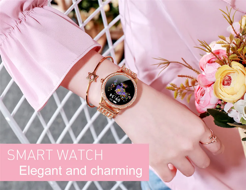 Reloj inteligente con diamantes tachonados para mujer, pulsera de acero IP68, resistente al agua, con control del ritmo cardíaco, regalo para amantes, LW20, 2021 27 H63109328a89b4c93af7a86e5f2d6f0a2X