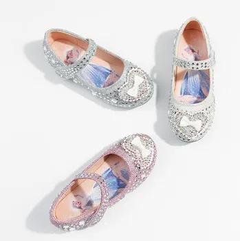 

JY Children girl Crystal Rhinestone Girls Flat Shoes Party Princess Shoes 25-35 pink sliver LK-2 GZX04