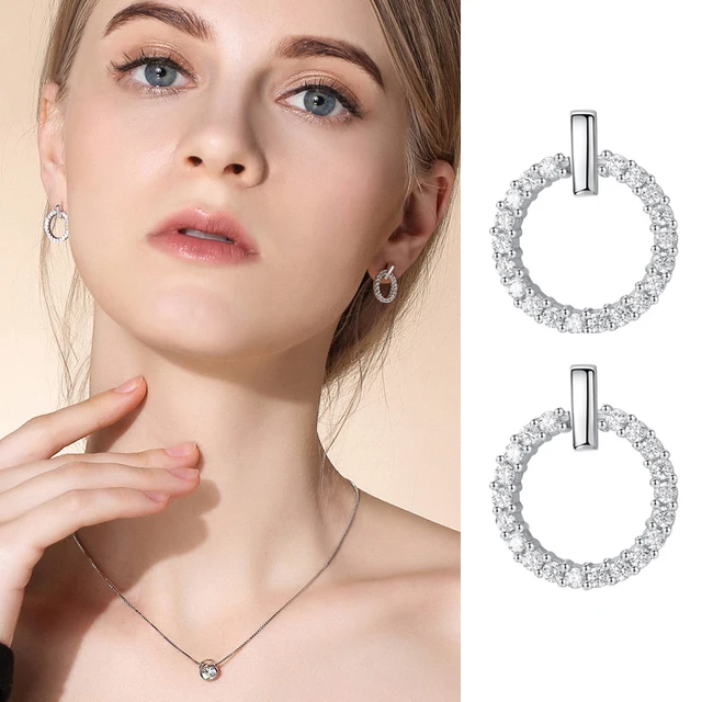 LByzHan – boucles d'oreilles rondes en argent Sterling 100% véritable 925 avec strass, bijoux géométriques pour femmes 1