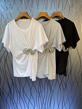 2020 Spring and Summer New Women's round Neck Irregular Stitching Decorations Short-Sleeved Solid Color All-match Top 612
2020 Spring and Summer New Women's round Neck Irregular Stitching Decorations Short-Sleeved Solid Color All-match Top 612