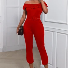 

2021 Spring New Fashion Women Stylish Elegant Party Romper Layered Ruffle Split Leg Slinky Jumpsuit Female Overalls