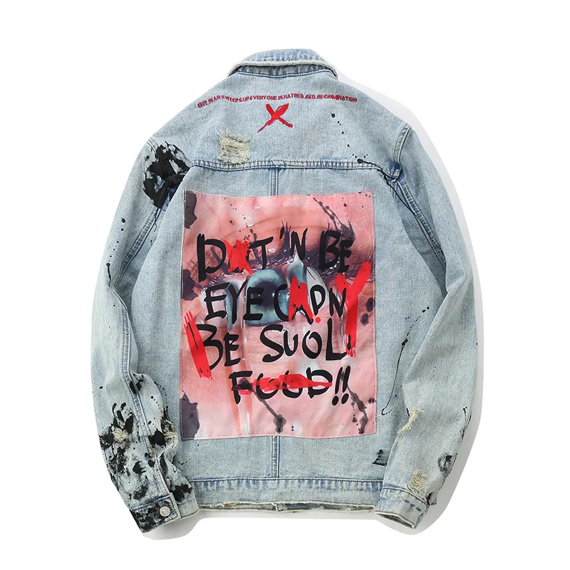 Men Jacket Europe And America Origional Hip Hop High Street Jacket Splash-Ink with Holes Sticker Loose-Fit Large
Men Jacket Europe And America Origional Hip Hop High Street Jacket Splash-Ink with Holes Sticker Loose-Fit Large