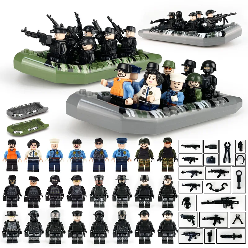 SWAT Team Figures Set Weapon Guns Shield Police Dog Soldier Navy Force Rubber Boat Building Blocks DIY Brick Toys for Children
SWAT Team Figures Set Weapon Guns Shield Police Dog Soldier Navy Force Rubber Boat Building Blocks DIY Brick Toys for Children