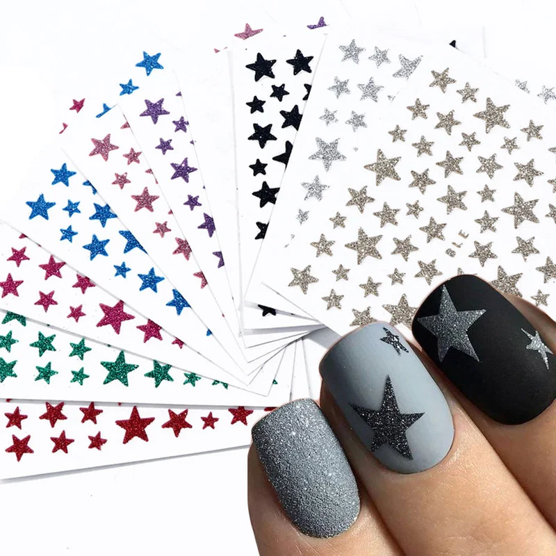 

Nail Stickers 3D Nail Slider Stars Stickers Glitter Shiny Decoration Decal DIY Transfer Adhesive Colorful Nail Art Tips Manicure