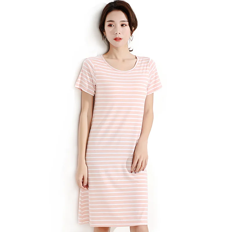 2020Spring and Summer Modal Ladies Nightdress with Chest Pad Short Sleeve Striped Nightdress Home Service Sleep Tops Night Gowns
2020Spring and Summer Modal Ladies Nightdress with Chest Pad Short Sleeve Striped Nightdress Home Service Sleep Tops Night Gowns