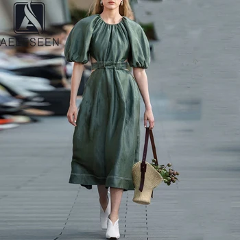 AELESEEN Runway Fashion Green Dress Vintage Puff Sleeve Designer White Long Dress Backless Bow Party Holiday Dress Vestidos
AELESEEN Runway Fashion Green Dress Vintage Puff Sleeve Designer White Long Dress Backless Bow Party Holiday Dress Vestidos