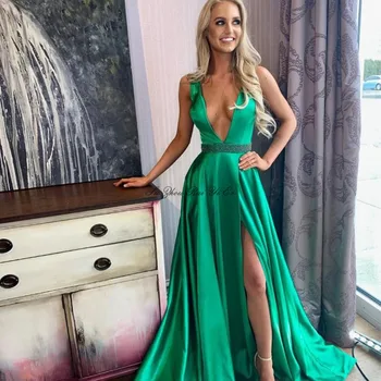 Deep V-neck Evening Dress High Side Split Evening Gown Beading Backless Floor Length A Line Formal Party Dress Vestido De Fiesta
Deep V-neck Evening Dress High Side Split Evening Gown Beading Backless Floor Length A Line Formal Party Dress Vestido De Fiesta