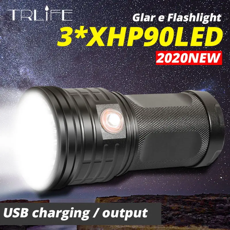 Super Bright 3*XHP90 USB Rechargeable LED Flashlight Powerful Torch Waterproof Hunting Light With Power Bank Function By 18650
Super Bright 3*XHP90 USB Rechargeable LED Flashlight Powerful Torch Waterproof Hunting Light With Power Bank Function By 18650