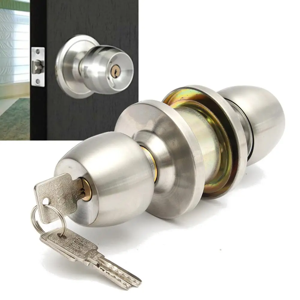 

Stainless Steel Round Door Knobs Handle Entrance Interior Passage Lock Entry with Key