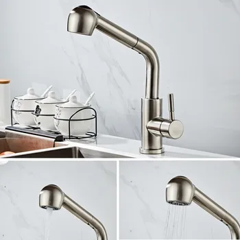 304 Stainless Steel Brushed Nickel Mixer Faucet Single Hole Pull Out Spout Kitchen Sink Mixer Tap Stream Sprayer Head Basin Taps 
304 Stainless Steel Brushed Nickel Mixer Faucet Single Hole Pull Out Spout Kitchen Sink Mixer Tap Stream Sprayer Head Basin Taps