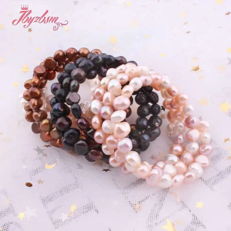 

6-8mm Freefrom Natural Freshwater Pearl Beaded Stretch Adjustbale Elegant Bracelet Jewelry 7.5"for Female Party Anniversary