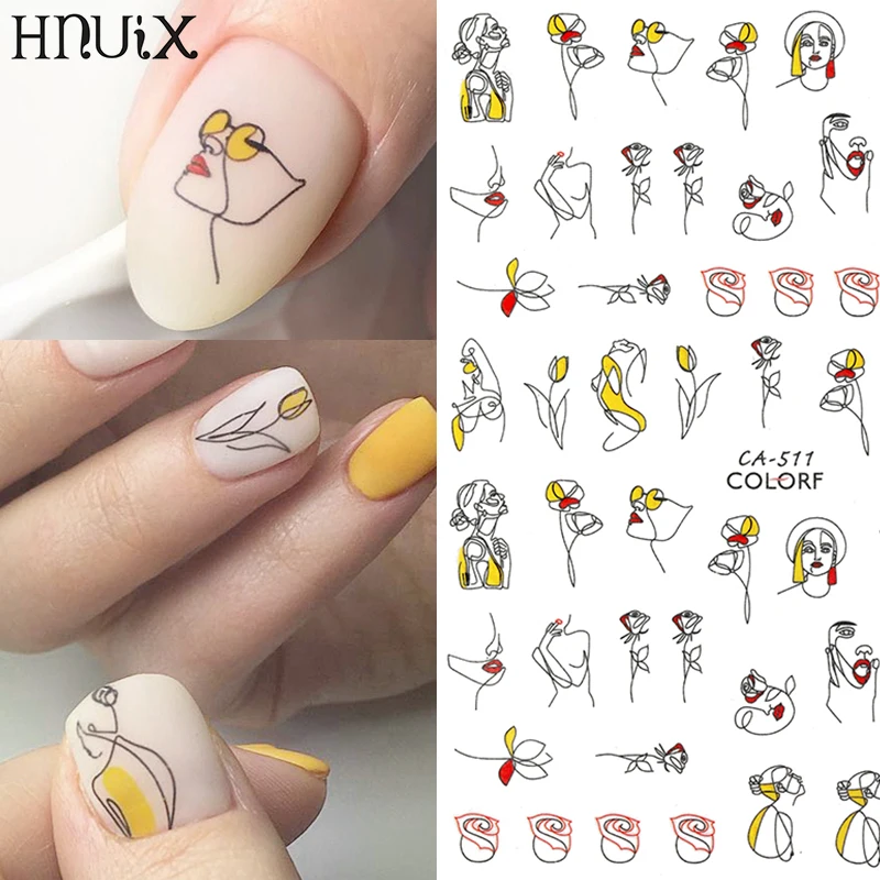 

HNUIX 1sheet 3D Sticker Models Colorful Black Line Abstract Image Nail Girl Stickers Sexy DIY Nail Sticker Slider For Nail Art