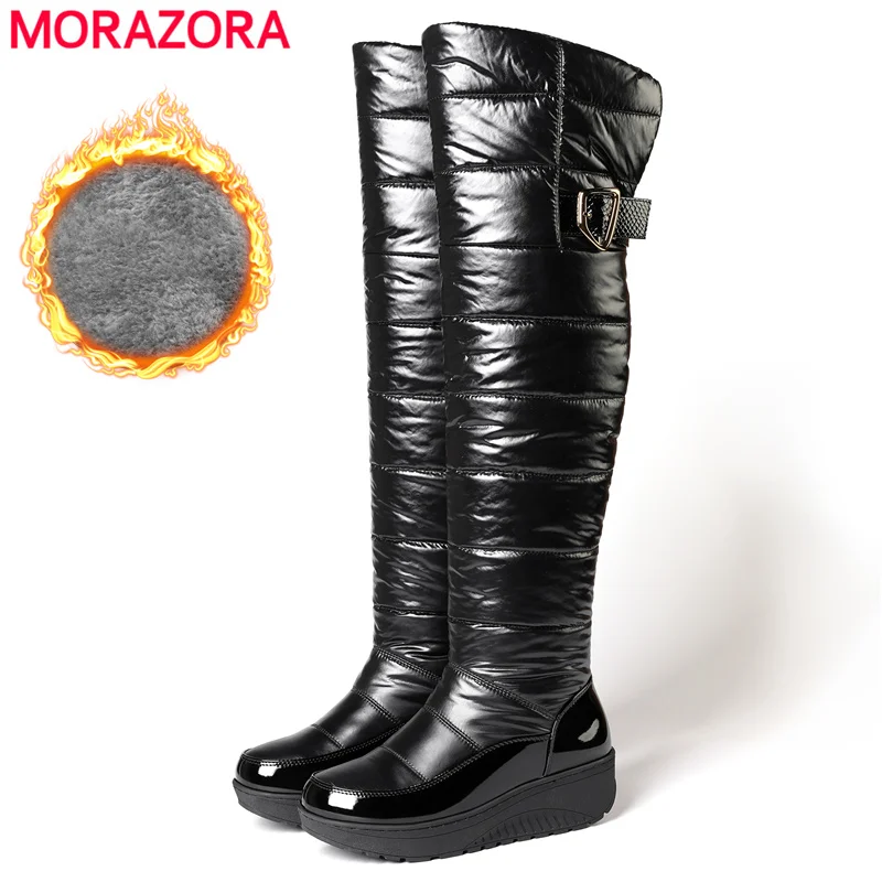 

MORAZORA Plus Size 35-44 New Snow Boots Women Thick Fur Warm Winter Over The Knee Boots Wedges Platform Thigh High Boots