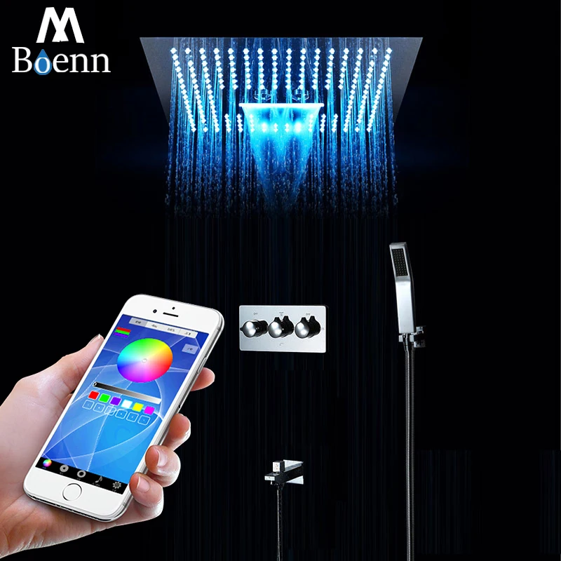 M Boenn Rainfall 16 Inch Ceiling LED Light Showerhead Bathroom Shower Set System Chrome Hot and Cold Shower Mixer Faucet Brass
M Boenn Rainfall 16 Inch Ceiling LED Light Showerhead Bathroom Shower Set System Chrome Hot and Cold Shower Mixer Faucet Brass