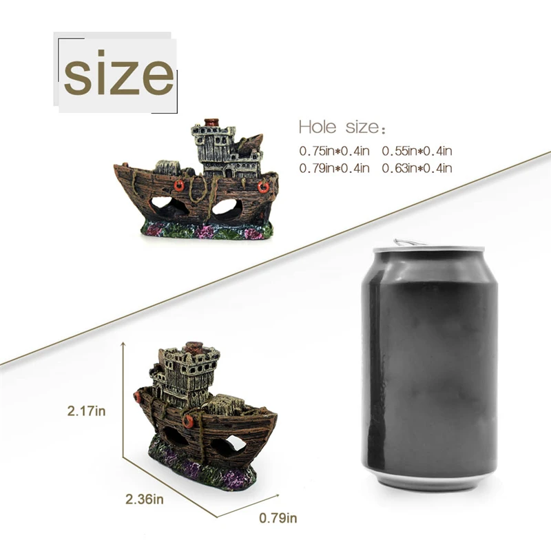 2 Decoration aquarium Aquarium Landscaping Decor Mini Shipwreck Crafts Ornaments Resin Boat Shape Fish Tank Decoration Accessories