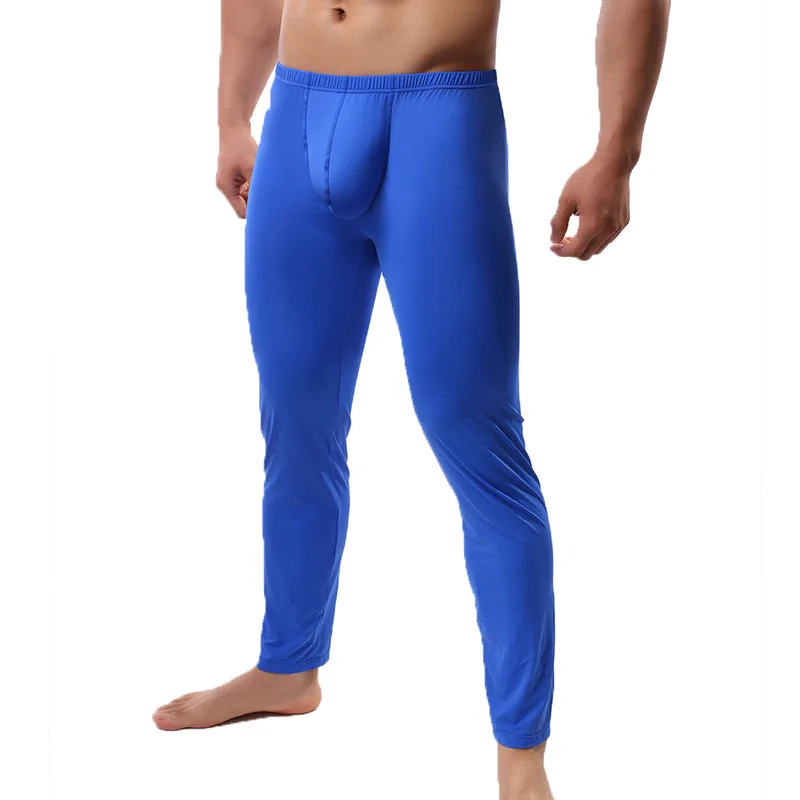 Фото Мужские штаны для сна из ледяного шелка сексуальные брюки с мешочком отдыха