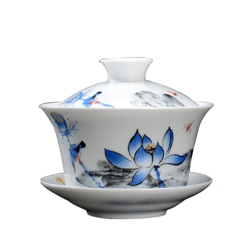 Tea Bowl Saucer Cover Set Tea Tureen Ceramic Teaware Blue and White Porcelain Cha Bowls Container Drinkware Crafts Decoration
Tea Bowl Saucer Cover Set Tea Tureen Ceramic Teaware Blue and White Porcelain Cha Bowls Container Drinkware Crafts Decoration