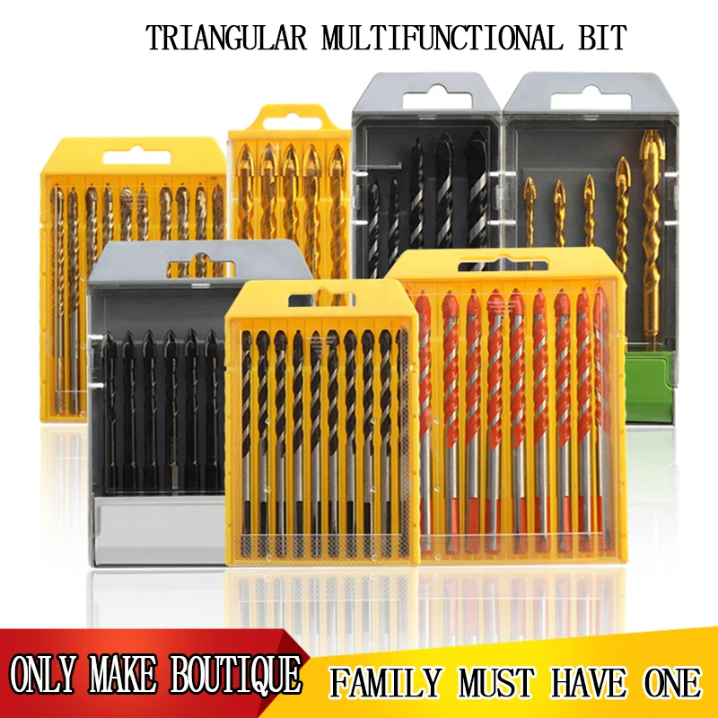 hand tools 7Pcs triangle tungsten carbide masonry twist tile drill bit set 6mm 8mm 10/12 thread multifunctional woodworking bit
hand tools 7Pcs triangle tungsten carbide masonry twist tile drill bit set 6mm 8mm 10/12 thread multifunctional woodworking bit
