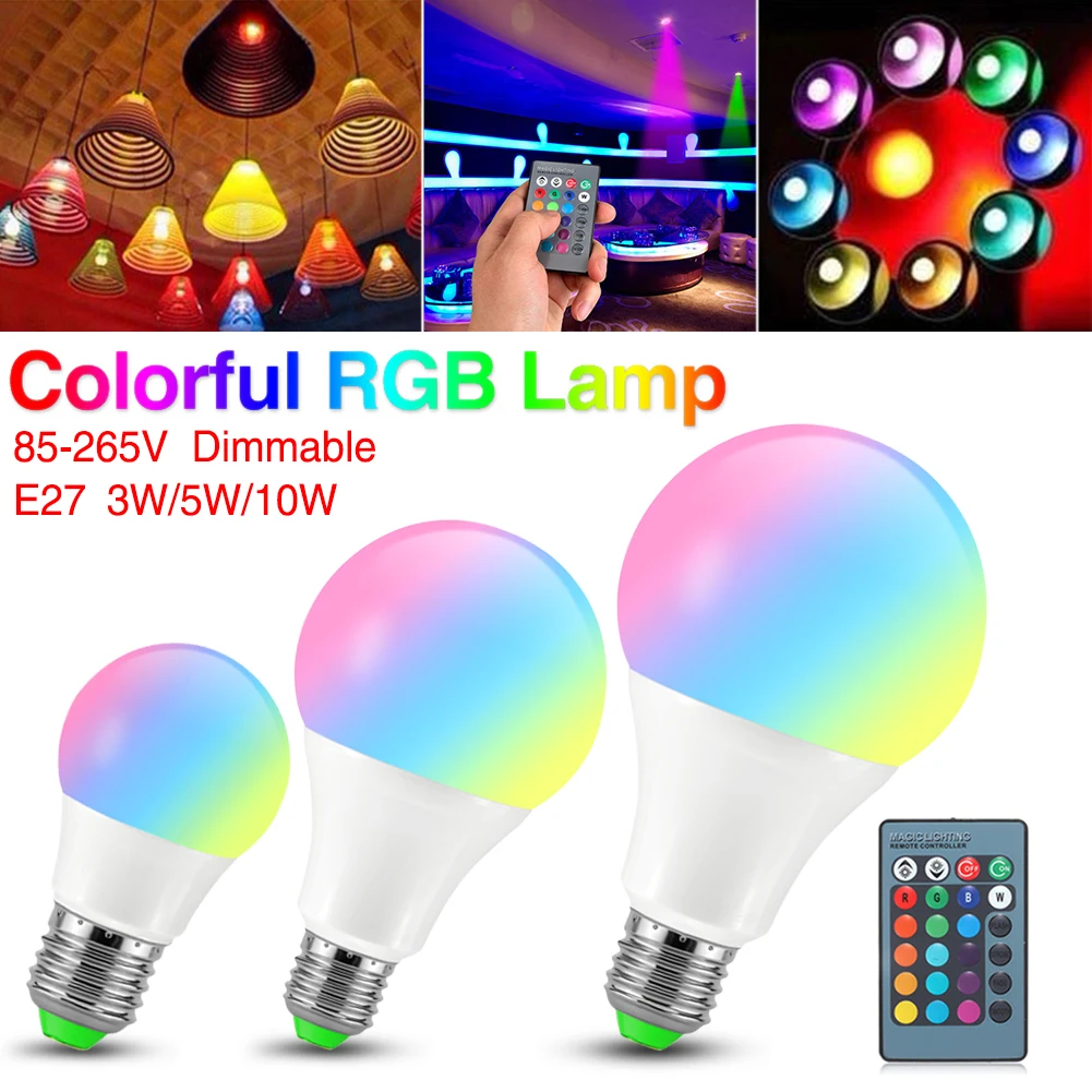 E27 RGB LED Bulb Lights 3W 5W 10W Colorful LED Lamp RGB LED Bulb Dimmable 16Color 24Key IR with Remote Control LED Light Fixture
E27 RGB LED Bulb Lights 3W 5W 10W Colorful LED Lamp RGB LED Bulb Dimmable 16Color 24Key IR with Remote Control LED Light Fixture