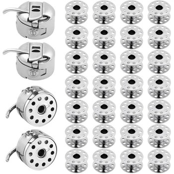 4Pcs Sewing Machine Bobbin Case Bobbin Holder with 28Pcs Metal Bobbins for Brother Janome Singer Kenmore