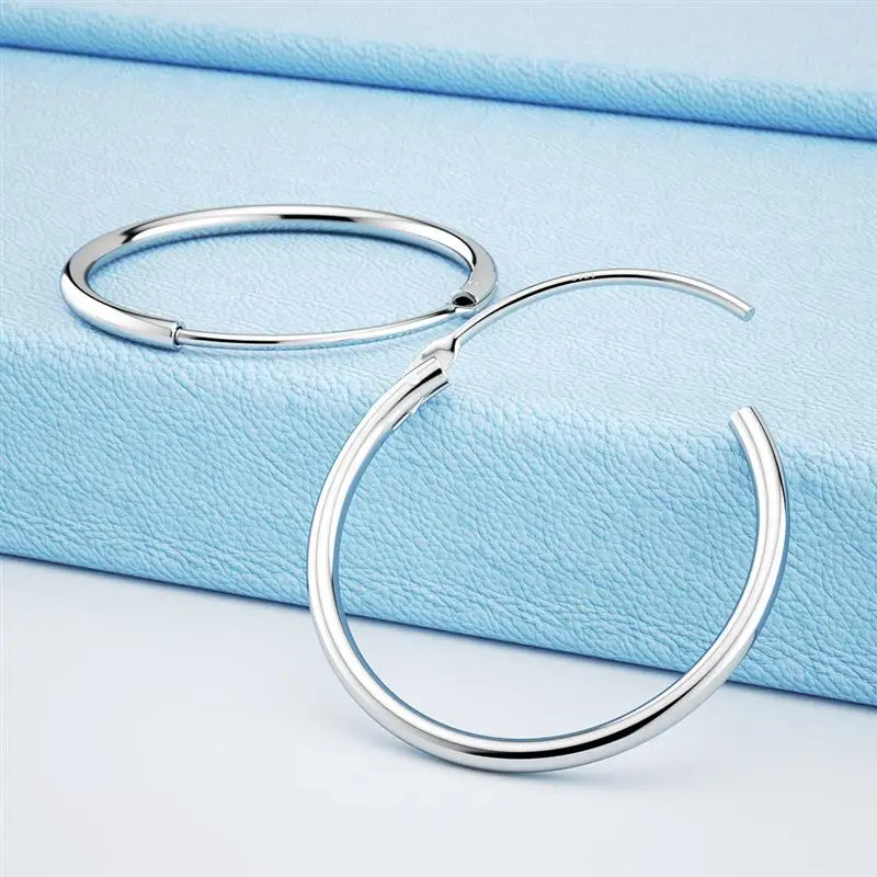 Simple Style Hoop Earrings Smooth 925 Sterling Silver Circle 