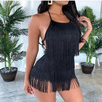 Women's Sexy Tassels Bodysuits Dress Halter Neck Backless Spaghetti Strap Nightgown Jumpsuit Costume Party Clubwear
Women's Sexy Tassels Bodysuits Dress Halter Neck Backless Spaghetti Strap Nightgown Jumpsuit Costume Party Clubwear