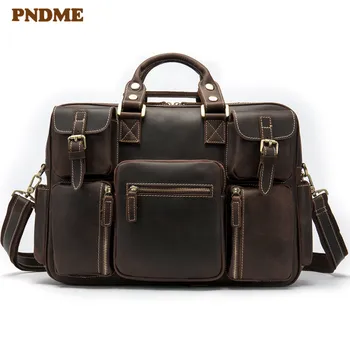 PNDME vintage genuine leather large-capacity men briefcase handbag work travel crazy horse cowhide laptop shoulder messenger bag 
PNDME vintage genuine leather large-capacity men briefcase handbag work travel crazy horse cowhide laptop shoulder messenger bag