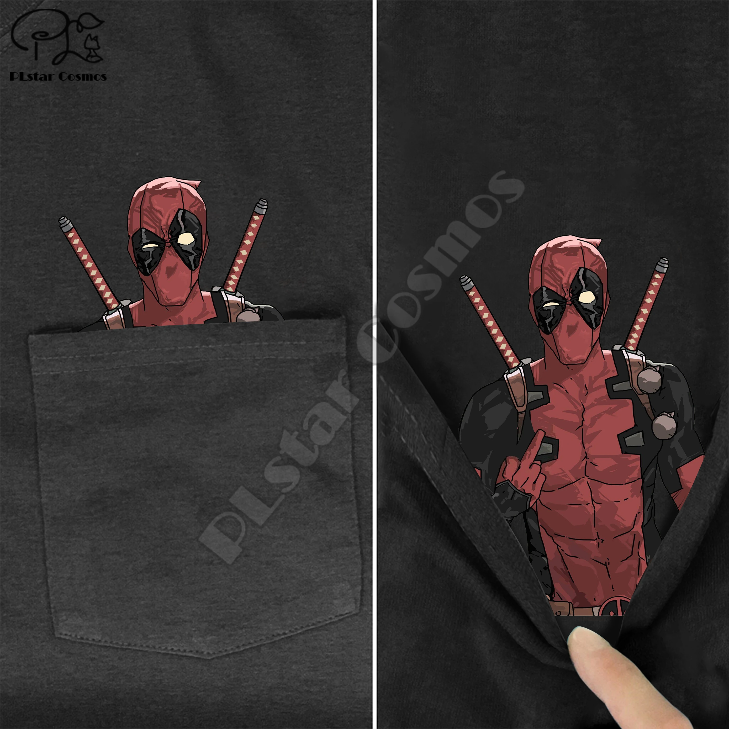 DeadpoolMiddleHand в кармане футболки для собак и любителей черного цвета из хлопка