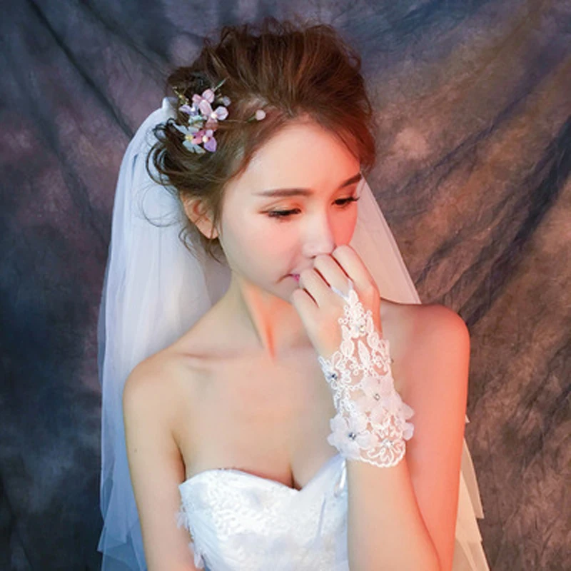 2020 Newest Fashion Ivory Pearl Lace Wedding Bride Bridal Gloves,Ring Bracelet Wedding Accessories-5