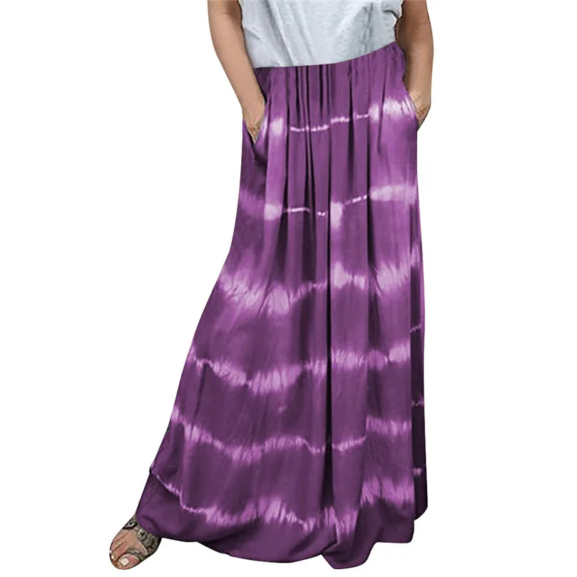 Fashion Women Casual Skirt Tie-dyed Patchwork Gradation Pocket Long Skirt plus Size S-2XL Casual Skirts 30N07 (33)