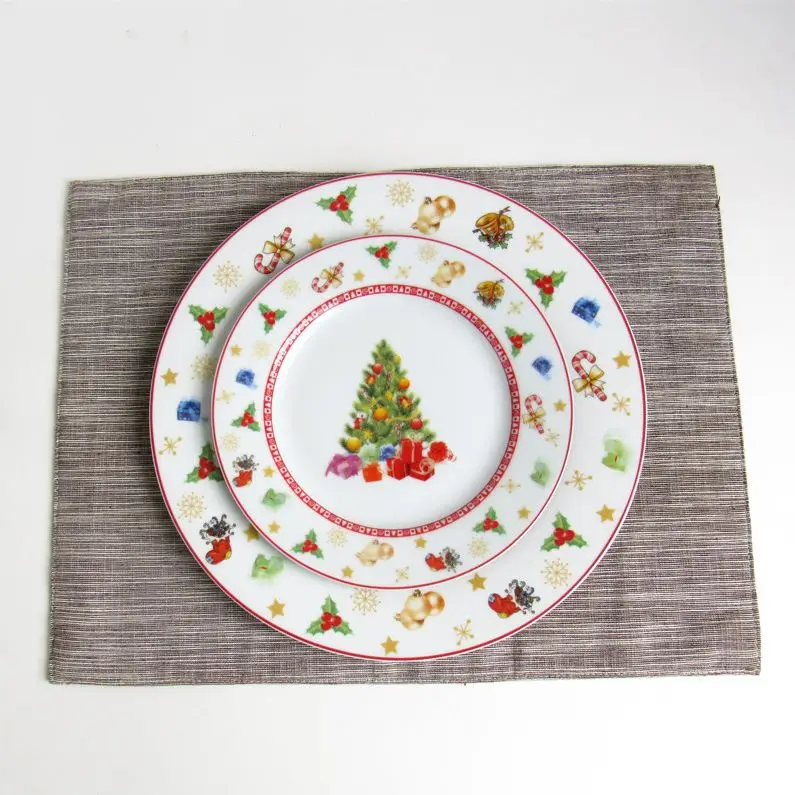 

Decorative Ceramic Plate Set Gift Christmas Tree Colorful Design Salad Fruit Dessert Snack Party Porcelain Tableware Dishes