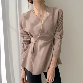2020 Elegant Solid Women Blouse Shirts Vintage White V Neck Female Blouses Bow Belt Casual slim Chic Blusa Mujer
2020 Elegant Solid Women Blouse Shirts Vintage White V Neck Female Blouses Bow Belt Casual slim Chic Blusa Mujer