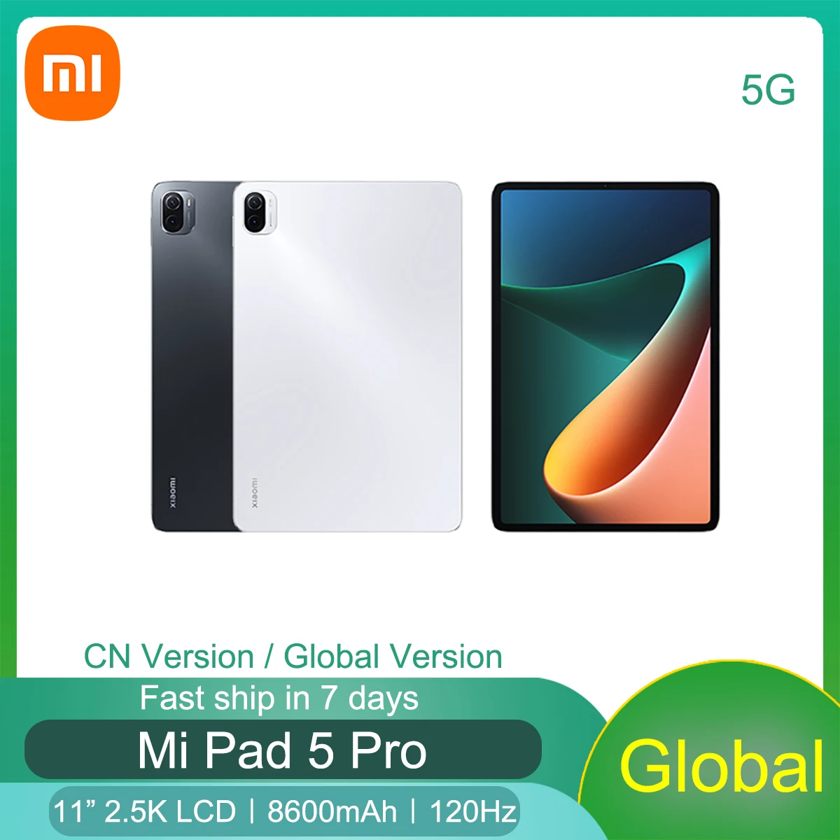 Глобальный планшет Xiaomi 5 Mi Pad 5Pro 2 K ультра-четкий дисплей HDR10 120 Гц 11 дюймов 6 + 128 256 33