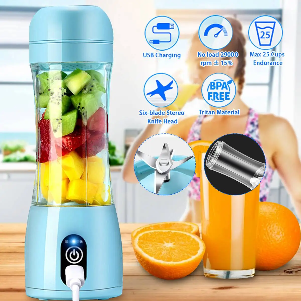 Portable 380ML Electric Fruit Juicer Smoothie Juicer Maker Bottle Cup Six Leaf Cutter USB Rechargeable Handheld Juicer machine
Portable 380ML Electric Fruit Juicer Smoothie Juicer Maker Bottle Cup Six Leaf Cutter USB Rechargeable Handheld Juicer machine