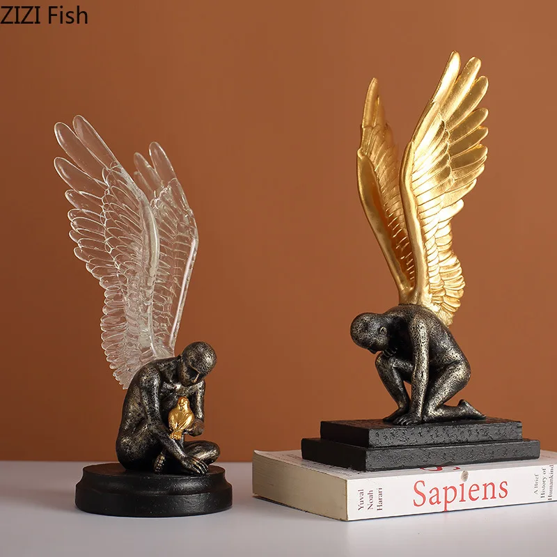 

Modern Abstract Angel Sculpture Crafts Ornaments Resin Figures with Wings Figurines Birthday Gifts Office Living Room Decoration