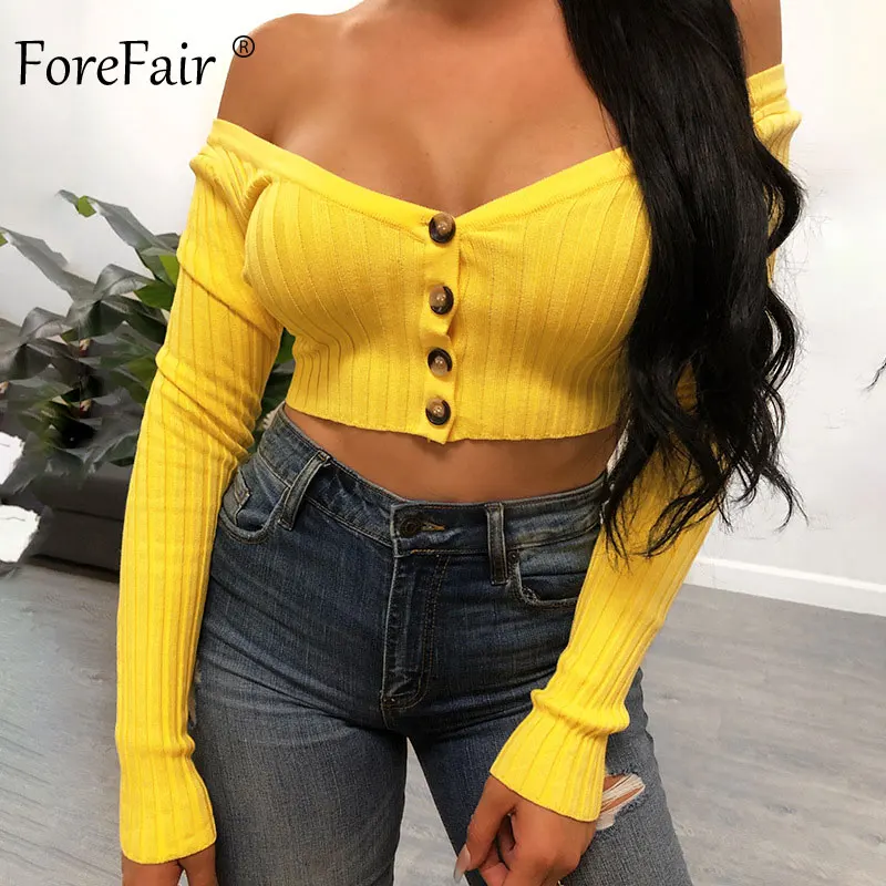 Forefair Club Sexy Long Sleeve Crop Top within Button Ribbed Knit Autumn Cropped Off Shoulder Pink Yellow Solid T Shirt Women
Forefair Club Sexy Long Sleeve Crop Top within Button Ribbed Knit Autumn Cropped Off Shoulder Pink Yellow Solid T Shirt Women