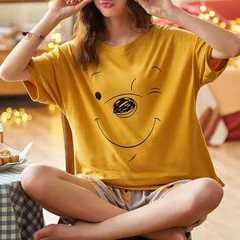 Women Pajama Suit Korean Young Girl Two Piece Sets Top+Shorts Home Indoor Wear Pullover Cartoon Simple Casual Set 2020 Summer
Women Pajama Suit Korean Young Girl Two Piece Sets Top+Shorts Home Indoor Wear Pullover Cartoon Simple Casual Set 2020 Summer