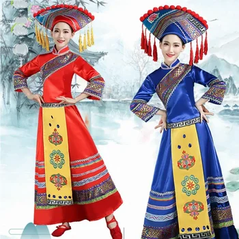 New Guangxi Zhuang national ethnic minority adult Dance Costume women March 3 hat+skirt+jacket group dance performance Costume
New Guangxi Zhuang national ethnic minority adult Dance Costume women March 3 hat+skirt+jacket group dance performance Costume