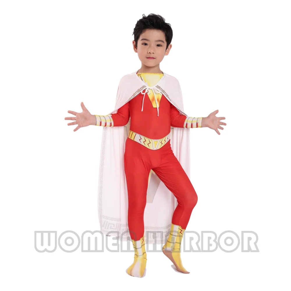 Children Shazam Cosplay Captain Marvel Costume Billy Batson Jumpsuit Costumes Cloak Suit Superhero Halloween Zentai Bodysuit
Children Shazam Cosplay Captain Marvel Costume Billy Batson Jumpsuit Costumes Cloak Suit Superhero Halloween Zentai Bodysuit
