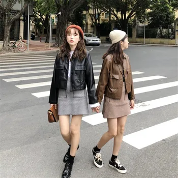 Spring 2020 Korean Loose Short Faux PU Leather Jacket Motorcycle Coat Women Black Coffee color Casual Leather Coats Streetwear 
Spring 2020 Korean Loose Short Faux PU Leather Jacket Motorcycle Coat Women Black Coffee color Casual Leather Coats Streetwear