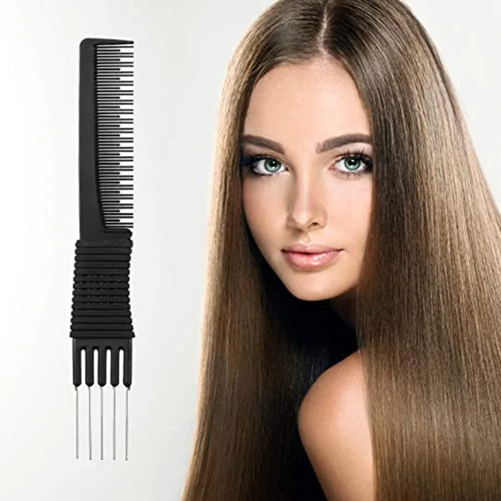 Carbon Anti Static Hair Teasing Comb Hairdressing Styling Fork Comb Heat Resistant Metal Pin Hairstylist Comb
Carbon Anti Static Hair Teasing Comb Hairdressing Styling Fork Comb Heat Resistant Metal Pin Hairstylist Comb